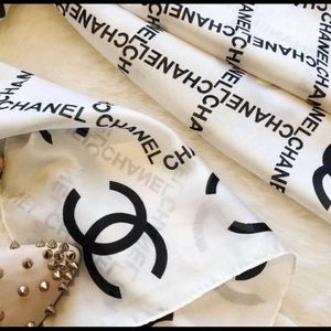 CC CREAM & BLACK LOGO 100% SILK SCARF / NEW! 72”L